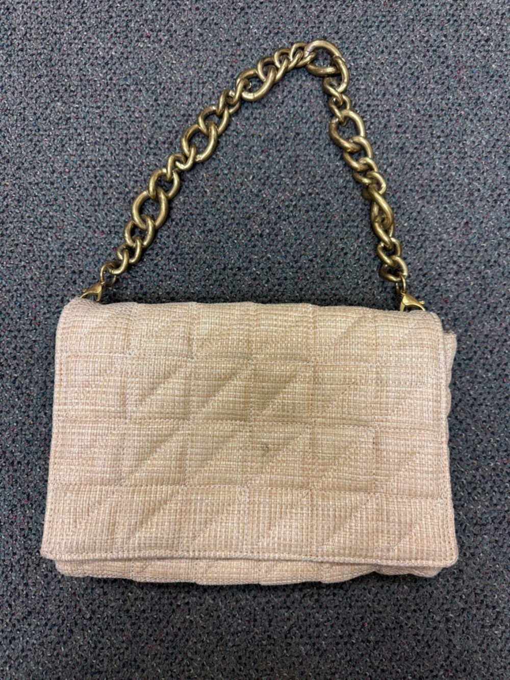 Zara Quilted Beige Shoulder Bag with Gold Chain